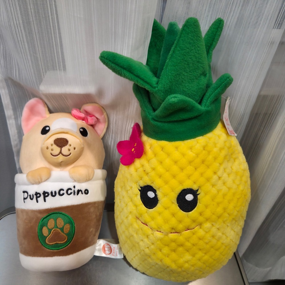 Fiesta Plush Bundle Puppuccino Dog Coffee Cup and Yellow Pineapple Plush Set